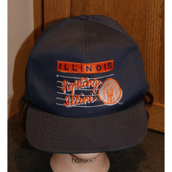 Vintage 80s ILLINOIS FIGHTING ILLINI Script Hat Cap Snapback Chief Illiniwek - Picture 1 of 9